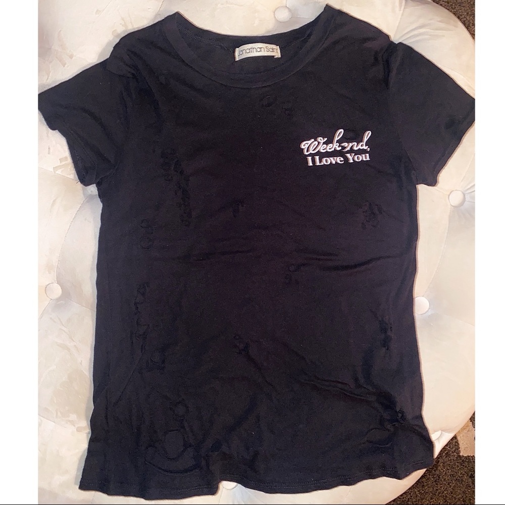 JONATHAN SAINT BLACK BURN OUT “WEEKEND I LOVE YOU” TSHIRT LARGE